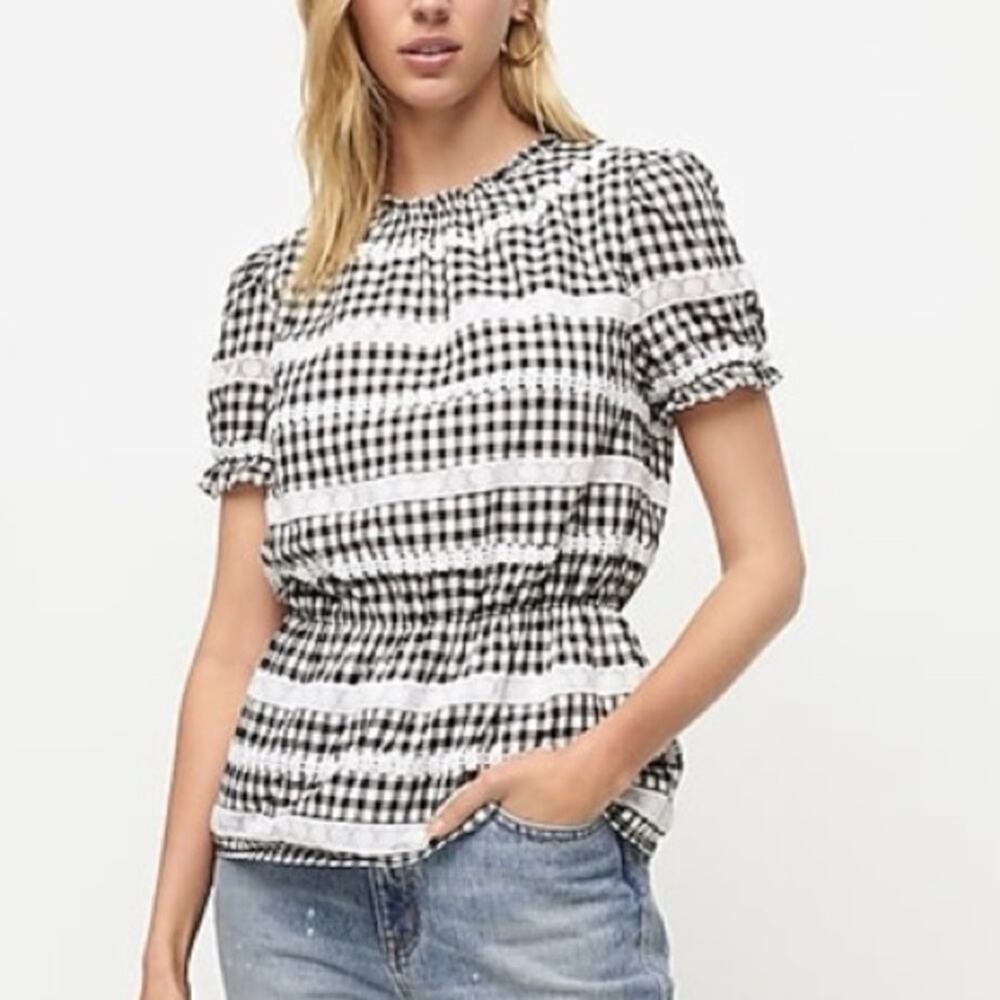 J. Crew daisy chain peplum gingham blouse brand new size small